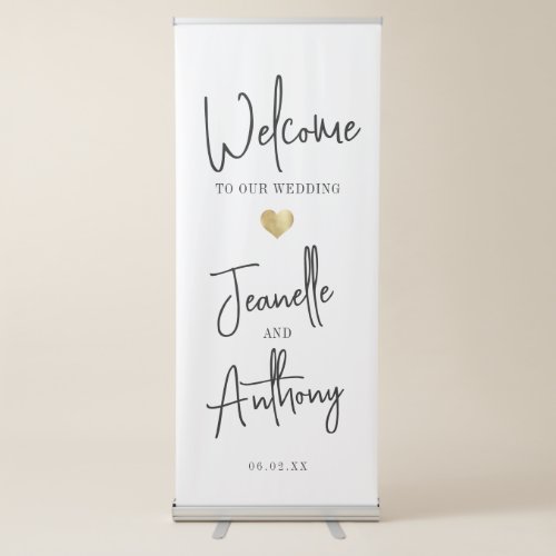 Modern Minimalist Welcome Wedding Script Gold Chic Retractable Banner