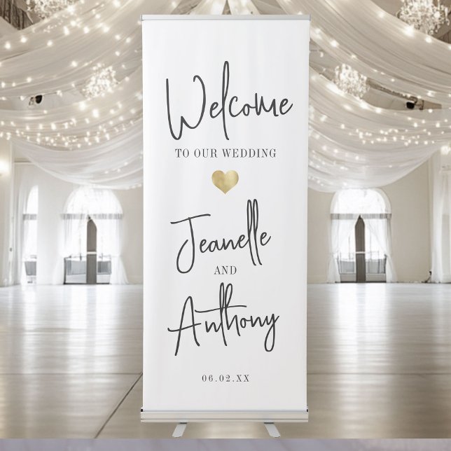 Modern Minimalist Welcome Wedding Script Gold Chic Retractable Banner (Creator Uploaded)