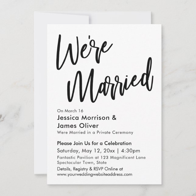 Modern Minimalist We're Married Black and White Invitation (Front)