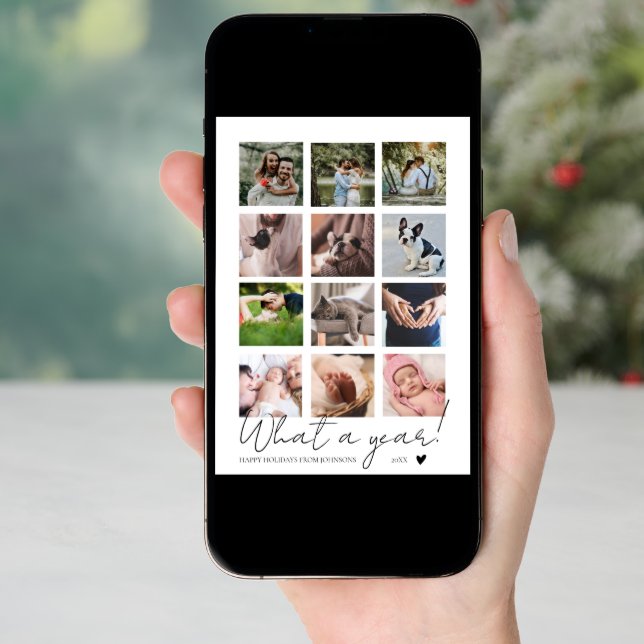 Modern Minimalist What a Year Photo Collage Holiday Card (Front Digital)