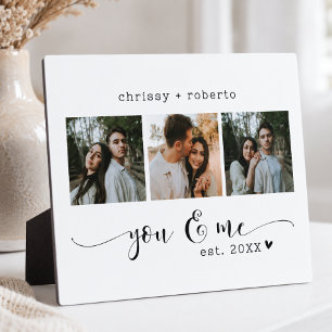 Modern Minimalist White 3 Photo Script Collage Plaque