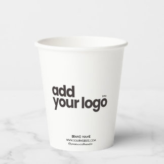 Modern Minimalist White Add Your Logo Paper Cups