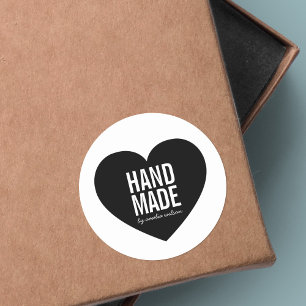 Modern Minimalist White and Black Handmade Heart Classic Round Sticker