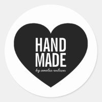 Modern Minimalist White and Black Handmade Heart Classic Round Sticker