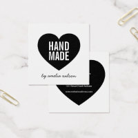 Modern Minimalist White and Black Handmade Heart Square Business Card