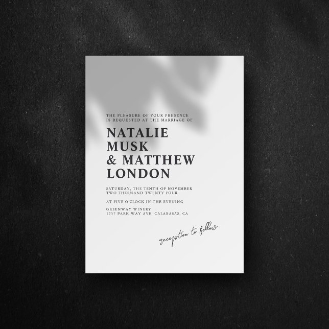Modern Minimalist White and Black Wedding Invitation (Creator Uploaded)