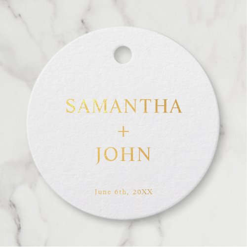 Modern Minimalist White and Gold Foil Wedding Foil Favor Tags