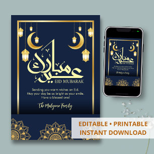 Modern Minimalist White and Gold Mandala Eid Card