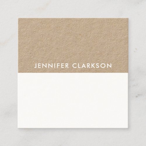 Modern minimalist white and rustic kraft square business card