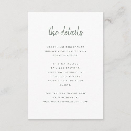 Modern Minimalist White and Sage Green   Details  Enclosure Card