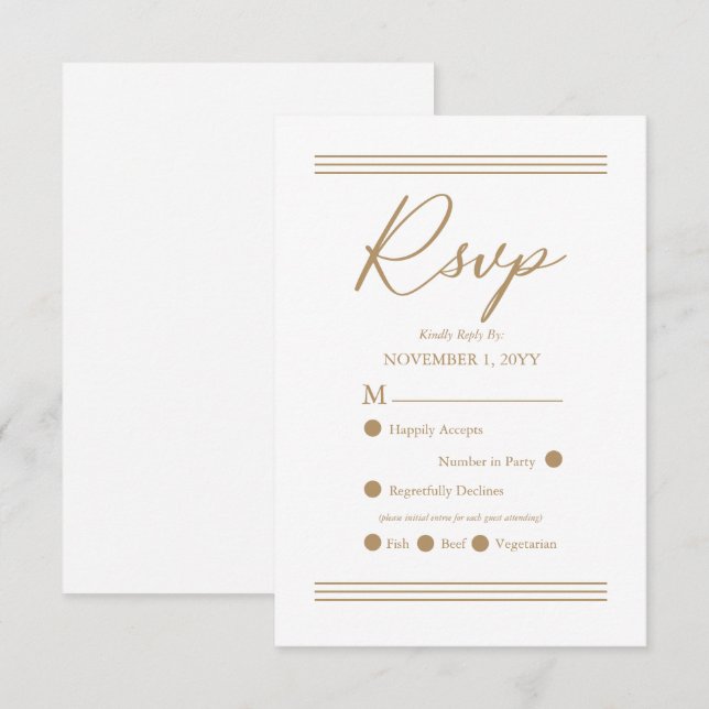 Modern Minimalist White | Antique Gold RSVP (Front/Back)