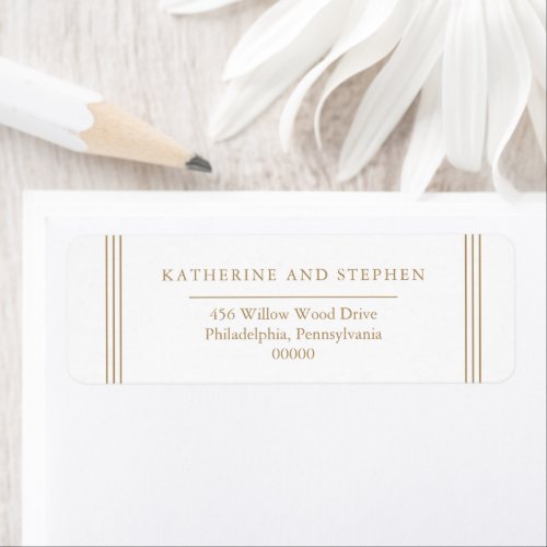 Modern Minimalist White  Antique Gold Wedding RA  Label