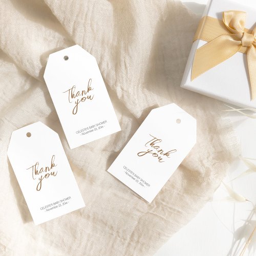 Modern Minimalist White Baby Shower Thank You Gift Tags