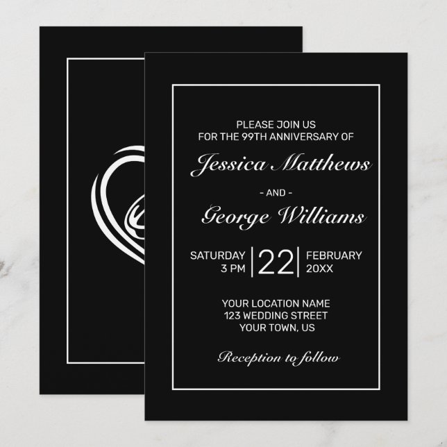 Modern Minimalist White Black Anniversary Invitation (Front/Back)