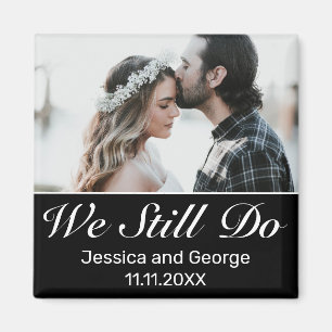 Modern Minimalist White Black Anniversary Photo Magnet