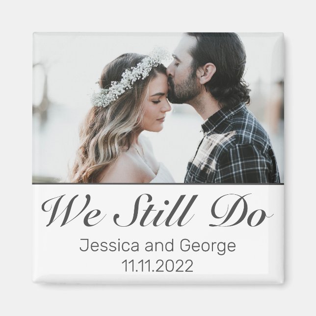 Modern Minimalist White Black Anniversary Photo Magnet (Front)