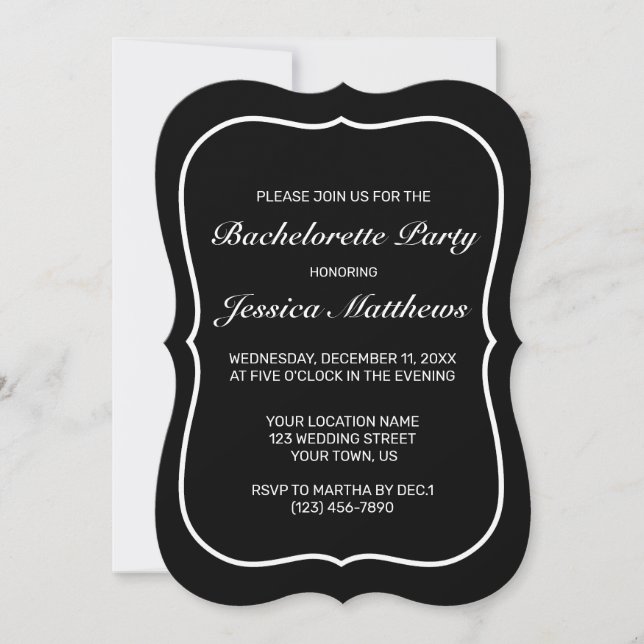 Modern Minimalist White Black Bachelorette Party Invitation (Front)