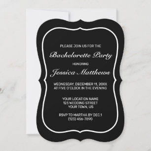 Modern Minimalist White Black Bachelorette Party Invitation