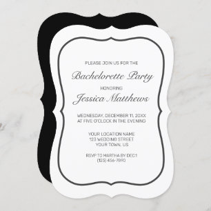 Modern Minimalist White Black Bachelorette Party Invitation
