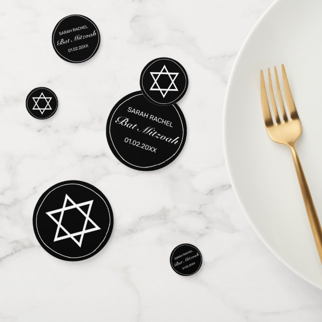 Modern Minimalist White Black Bar Bat Mitzvah Confetti (Group)