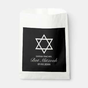 Modern Minimalist White Black Bar Bat Mitzvah Favor Bag