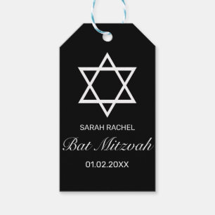 Modern Minimalist White Black Bar Bat Mitzvah Gift Tags