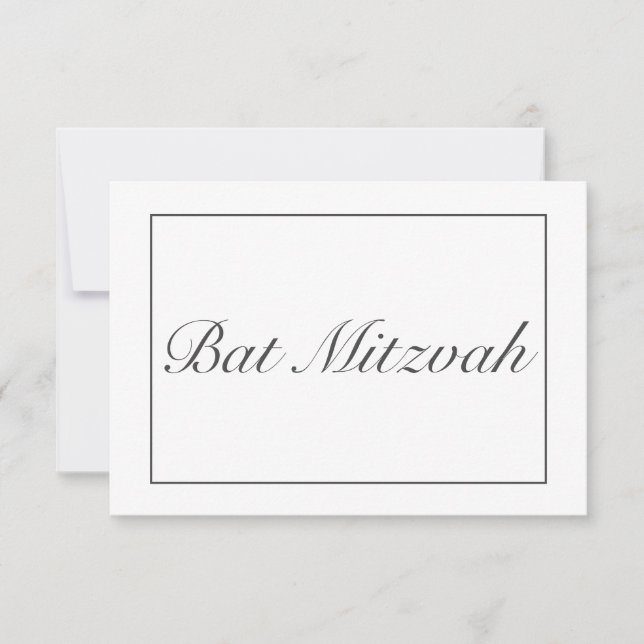 Modern Minimalist White Black Bat Mitzvah RSVP Card (Front)