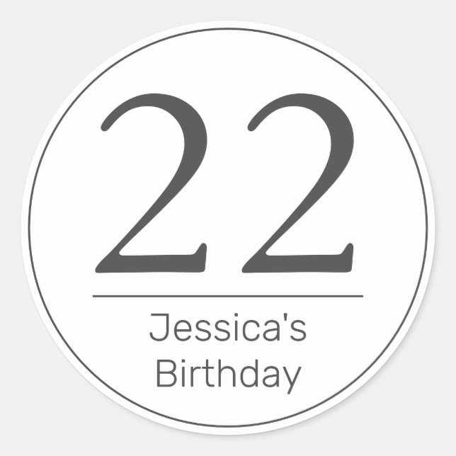 Modern Minimalist White Black Birthday Age Classic Round Sticker (Front)