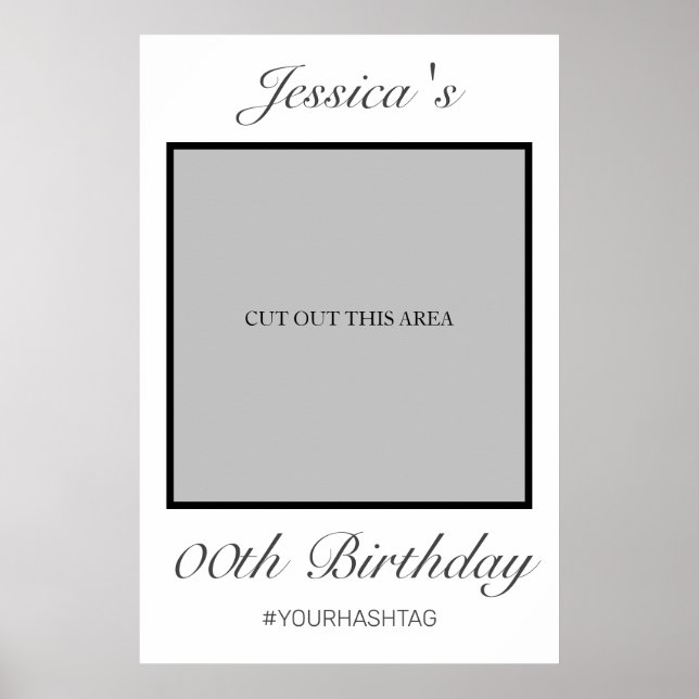Modern Minimalist White Black Birthday Photo Prop Poster (Front)