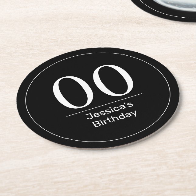 Modern Minimalist White Black Birthday Round Paper Coaster (Angled)