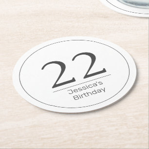 Modern Minimalist White Black Birthday Round Paper Coaster