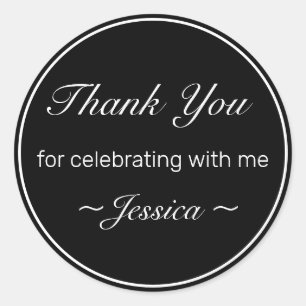 Modern Minimalist White Black Birthday Thank You Classic Round Sticker