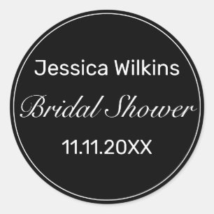 Modern Minimalist White Black Bridal Shower Classic Round Sticker