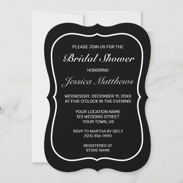 Modern Minimalist White Black Bridal Shower Invitation (Front)