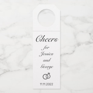 Modern Minimalist White Black Cheers Wedding Bottle Hanger Tag
