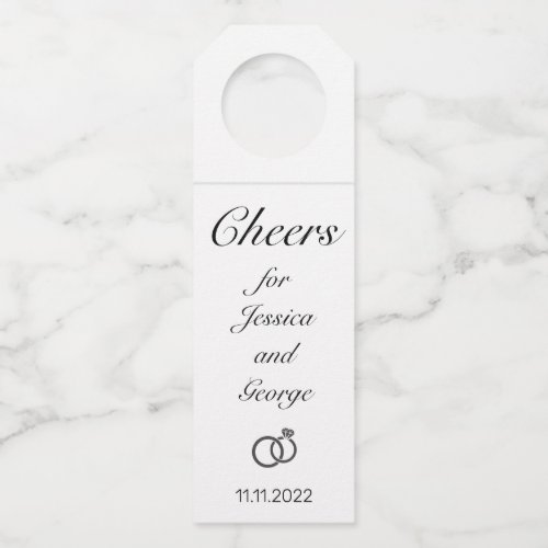 Modern Minimalist White Black Cheers Wedding Bottle Hanger Tag