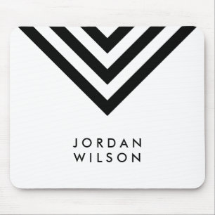 Modern Minimalist White & Black Chevron Geometric Mouse Pad