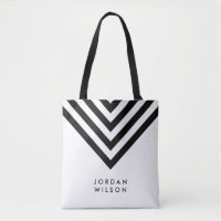Modern Minimalist White & Black Chevron Geometric Tote Bag