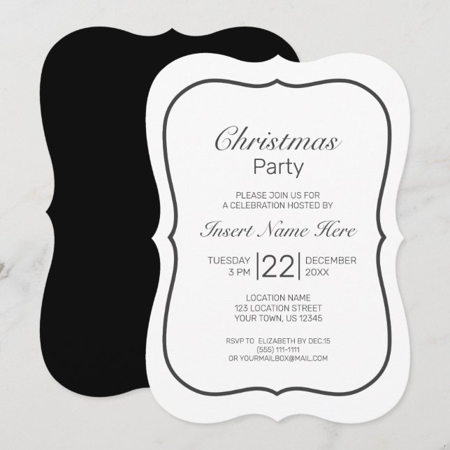 Modern Minimalist White Black Christmas Invitation (Front/Back)
