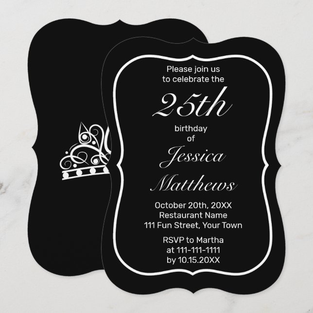 Modern Minimalist White Black Custom Birthday Invitation (Front/Back)