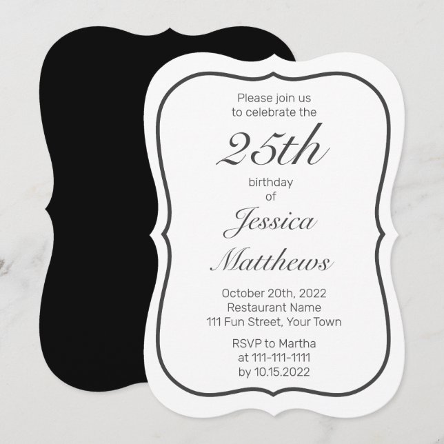 Modern Minimalist White Black Custom Birthday Invitation (Front/Back)