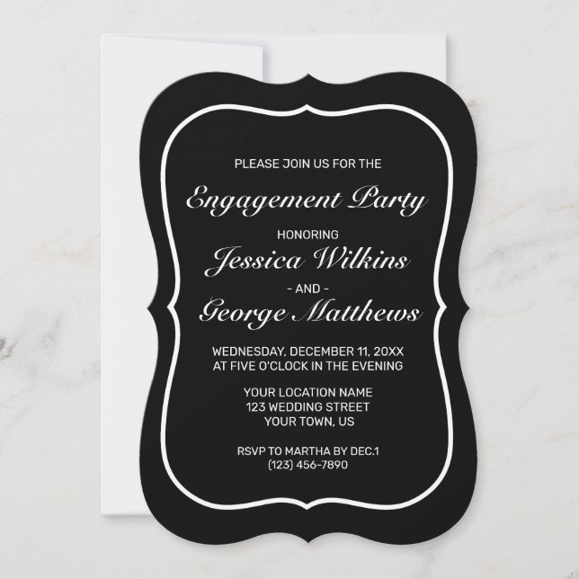 Modern Minimalist White Black Engagement Party Invitation (Front)