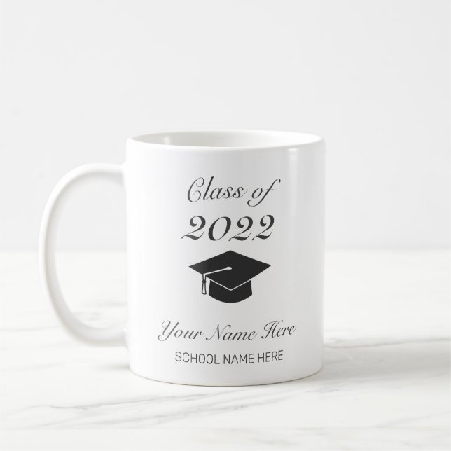 Modern Minimalist White Black Graduation Coffee Mug (Left)