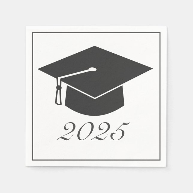 Modern Minimalist White Black Graduation Hat Party Napkins (Front)