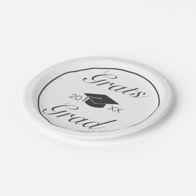 Modern Minimalist White Black Grats Graduation Paper Plates (Angled)