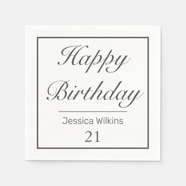 Modern Minimalist White Black Happy Birthday Napkins (Front)
