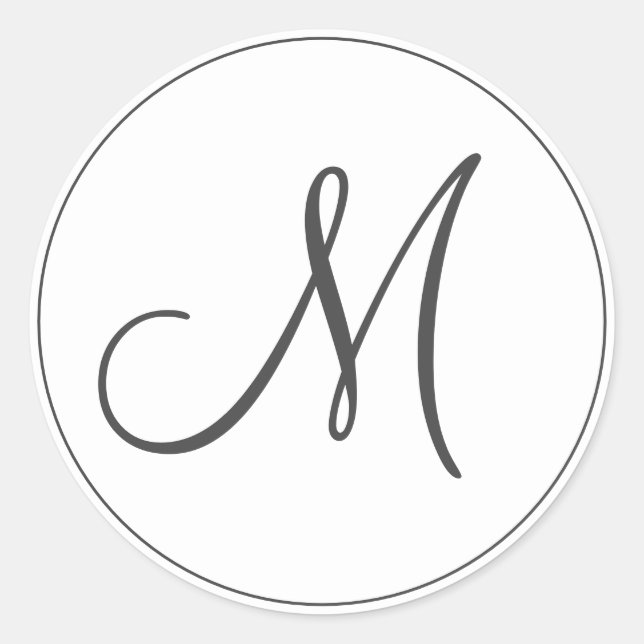 Modern Minimalist White Black Monogram Classic Round Sticker (Front)