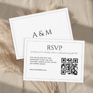 Modern minimalist white black QR code wedding  RSVP Card