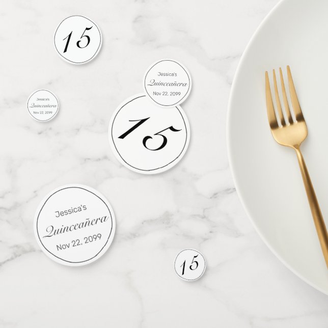 Modern Minimalist White Black Quinceañera Confetti (Group)