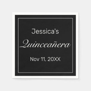 Modern Minimalist White Black Quinceañera Napkins